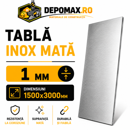 Tabla inox mata AISI 304 2B, 1 x 1500 x 3000 mm, 4.5 mp